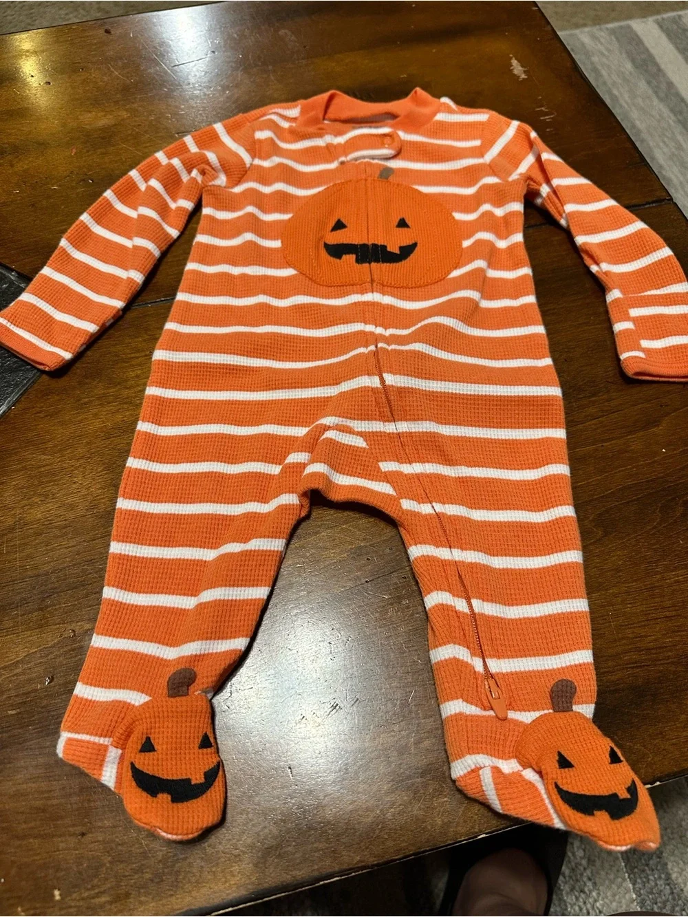 Carter's Orange and White Striped Pumpkin Footed One-Piece